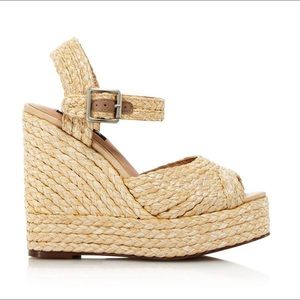 AQUA Rose Rafia Wedge Espadrille Sandals
